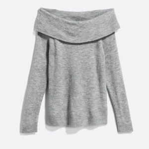 Sophie rue gray cowl neck off-the-shoulder sweater